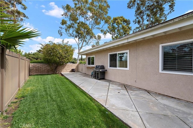 view of yard featuring a fenced backyard and a patio area