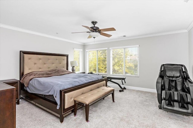 1905 Oxford Ct, Vista, CA 92081 - bedroom with light carpet, multiple windows, crown molding, and ceiling fan