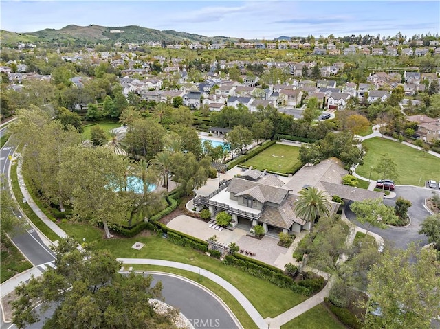 aerial view with a mountain view and a residential view