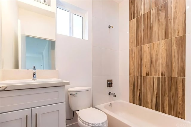 full bath with toilet, vanity, and shower / bathtub combination