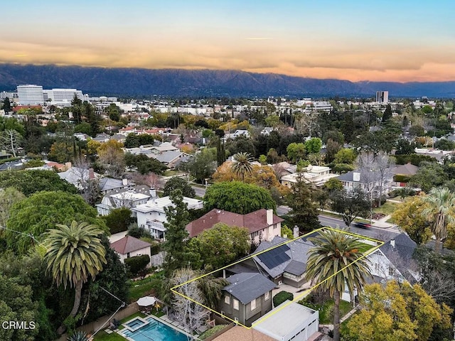 view of aerial view at dusk