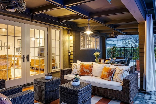 view of patio with french doors and an outdoor hangout area