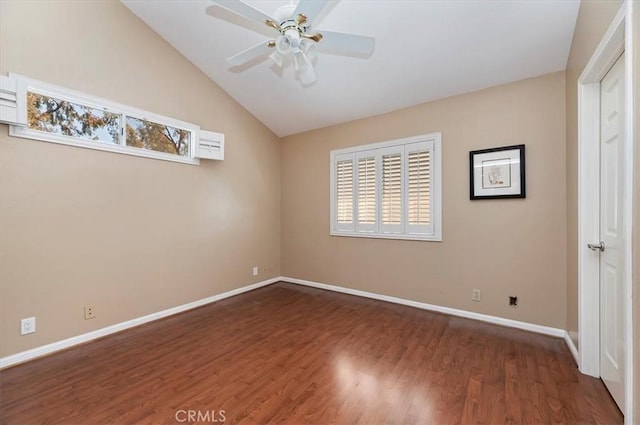 43966 Highlander Dr, Temecula, CA 92592 - unfurnished bedroom featuring wood finished floors, vaulted ceiling, baseboards, and a ceiling fan