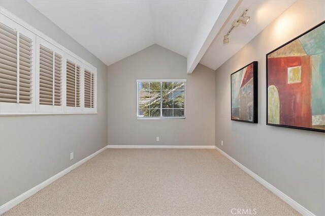 43966 Highlander Dr, Temecula, CA 92592 - carpeted spare room featuring lofted ceiling and rail lighting