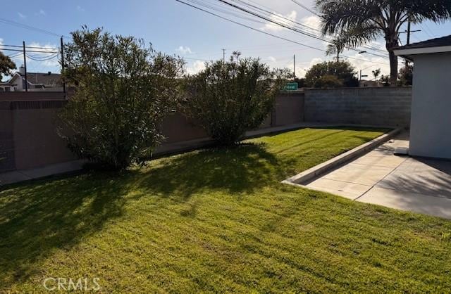 view of yard with a patio and a fenced backyard