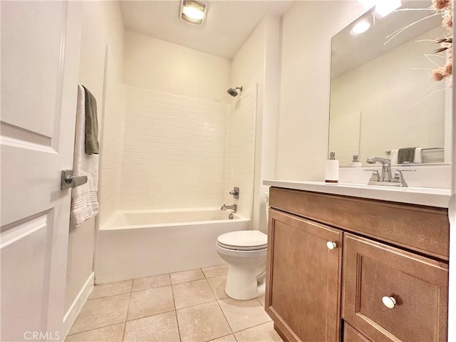 bathroom featuring toilet, shower / tub combination, vanity, and tile patterned flooring