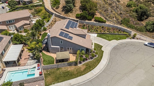 drone / aerial view with a residential view