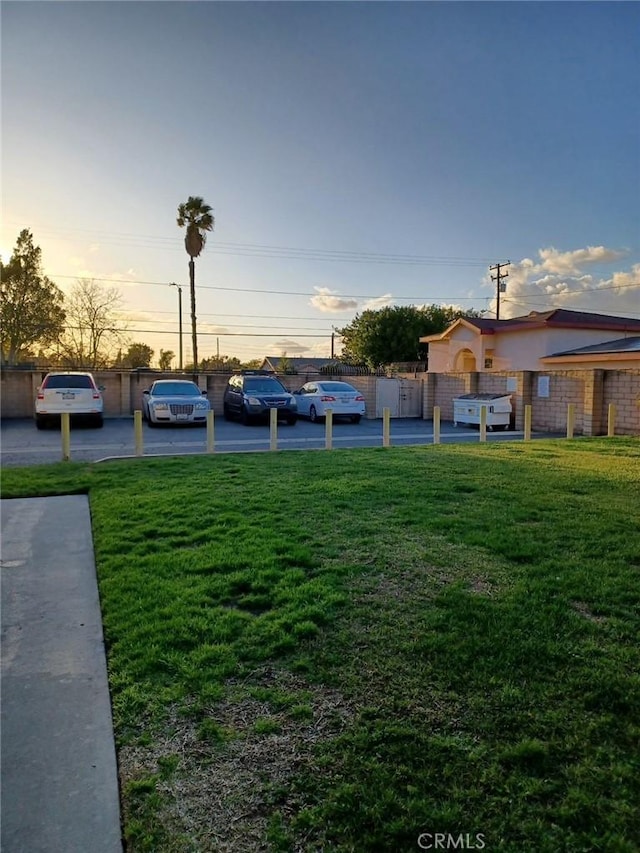 view of yard at dusk