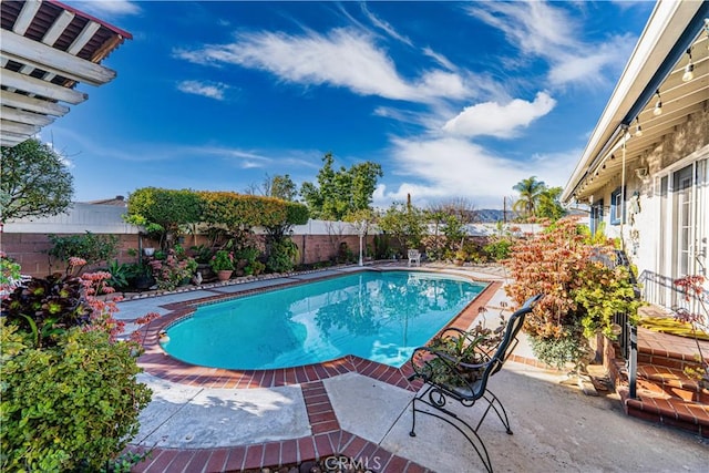 view of pool featuring a fenced in pool, a patio, and a fenced backyard