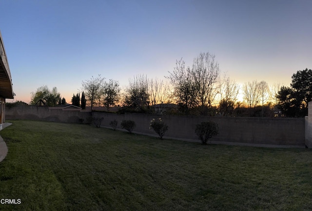 view of yard with a fenced backyard