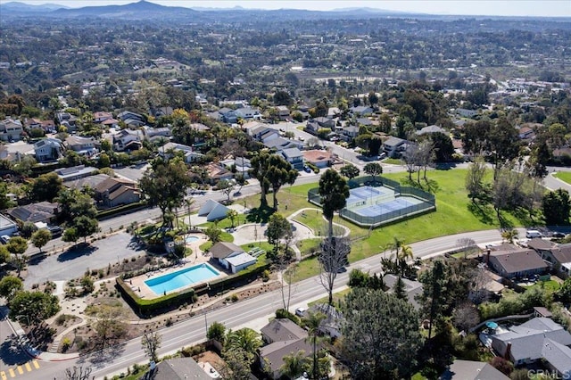 aerial view with a mountain view and a residential view