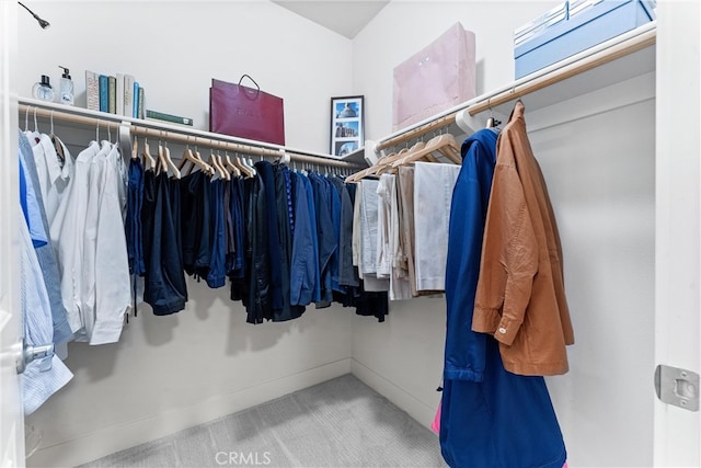 walk in closet with carpet floors