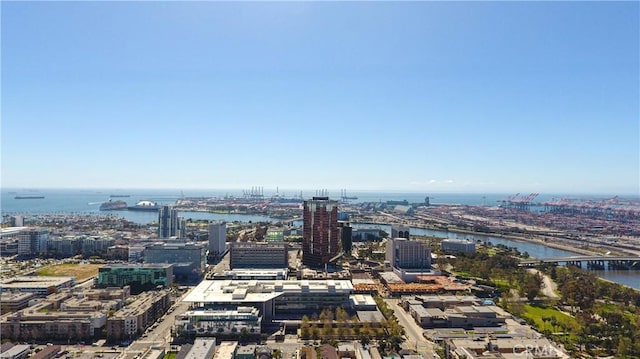 bird's eye view featuring a city view and a water view