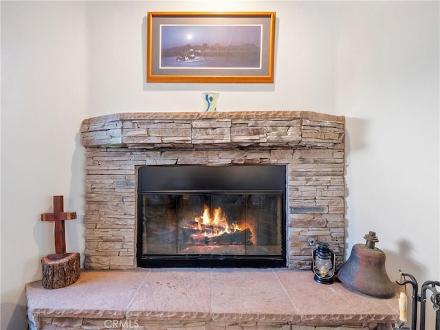 room details featuring a fireplace