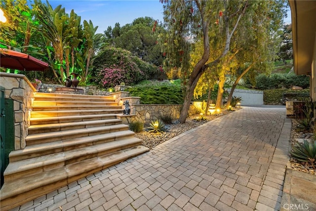 view of home's community with a patio and fence