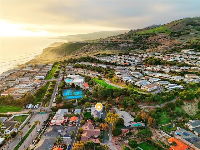 drone / aerial view featuring a mountain view