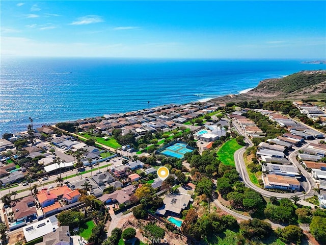 aerial view with a residential view and a water view