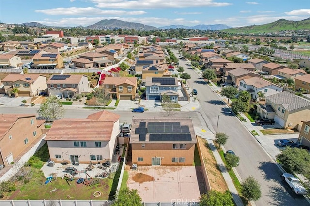 aerial view featuring a residential view and a mountain view