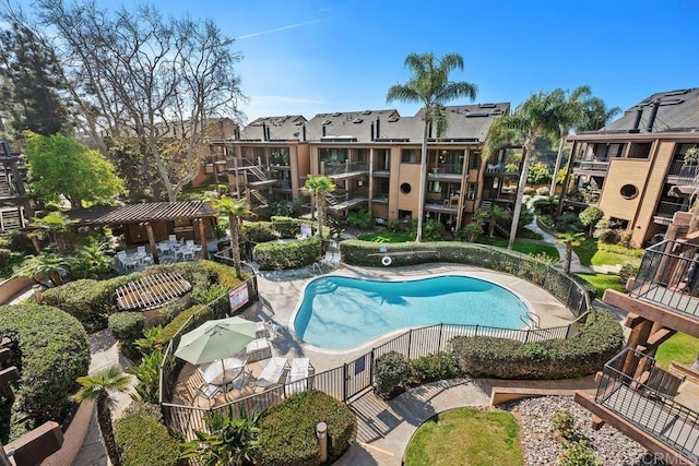 pool with a patio