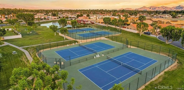 aerial view at dusk with a residential view