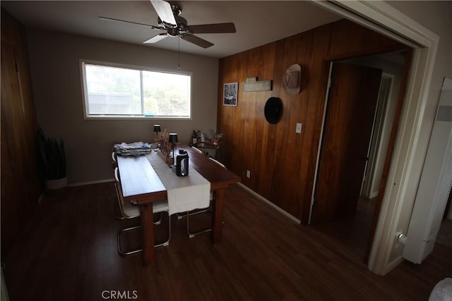 508 30th St, Hermosa Beach, CA 90254 - dining space with ceiling fan, dark wood-type flooring, and wooden walls