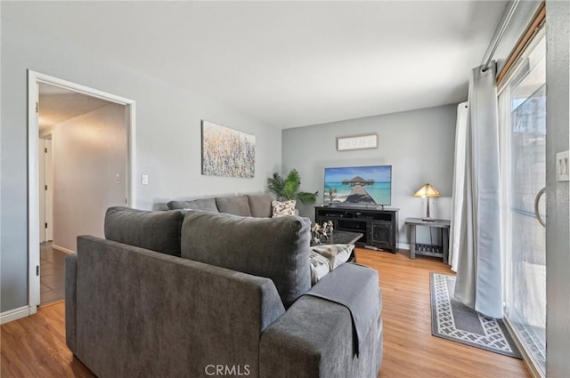 living room with wood finished floors and baseboards