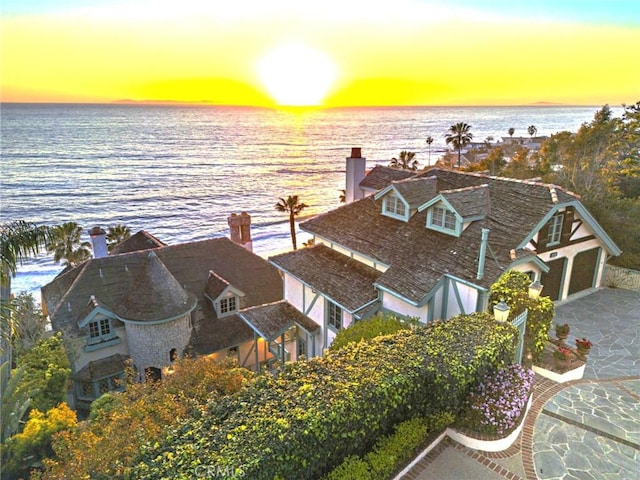 aerial view at dusk of a water view