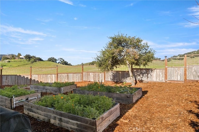 view of yard featuring a vegetable garden and fence