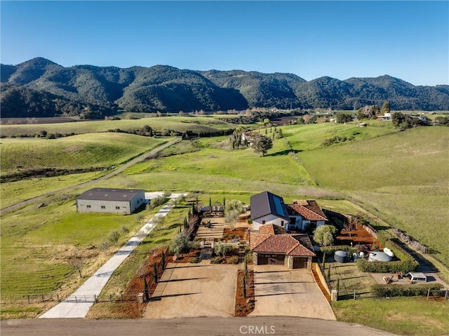 birds eye view of property with a rural view and a mountain view