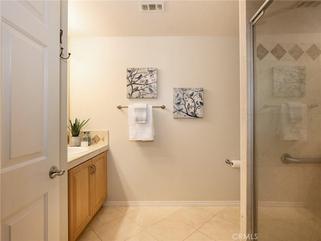 21345 Hawthorne Blvd Unit 415, Torrance, CA 90503 - bathroom with visible vents, baseboards, a stall shower, and vanity