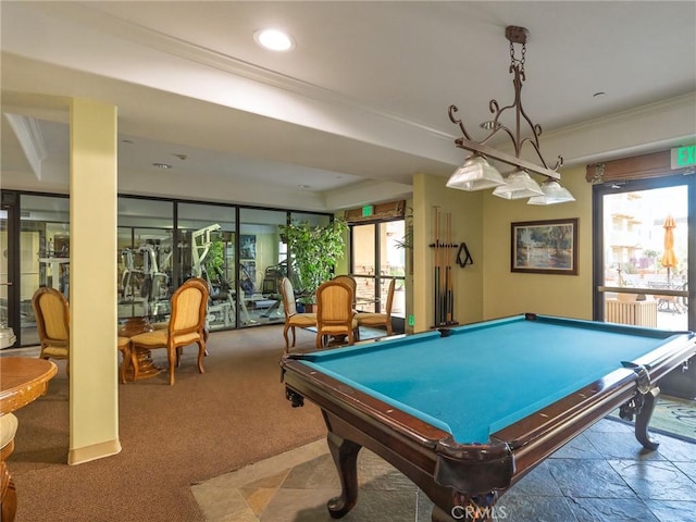 21345 Hawthorne Blvd Unit 415, Torrance, CA 90503 - rec room with recessed lighting, crown molding, and billiards