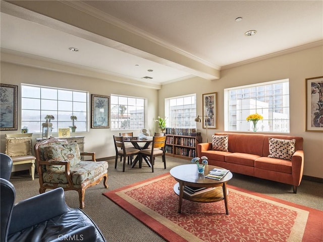 21345 Hawthorne Blvd Unit 415, Torrance, CA 90503 - living area featuring beam ceiling, crown molding, and carpet floors