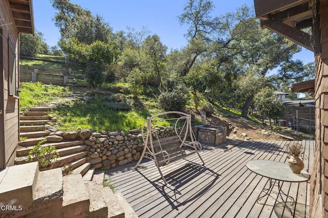 wooden deck featuring fence