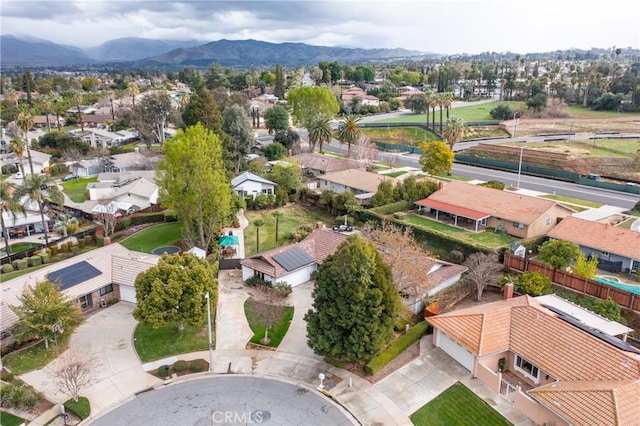 aerial view featuring a residential view and a mountain view