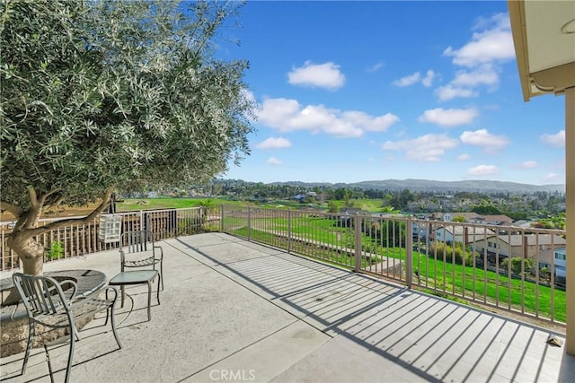 view of patio featuring a mountain view