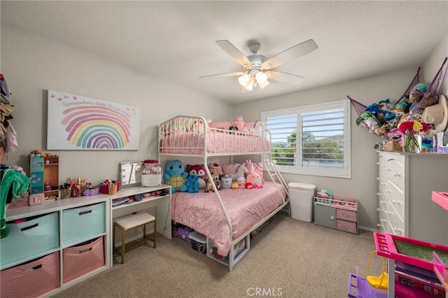 bedroom with carpet flooring and a ceiling fan