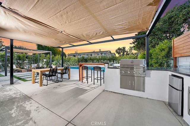 view of patio with grilling area, outdoor dining area, and exterior kitchen