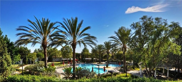 community pool featuring a gazebo