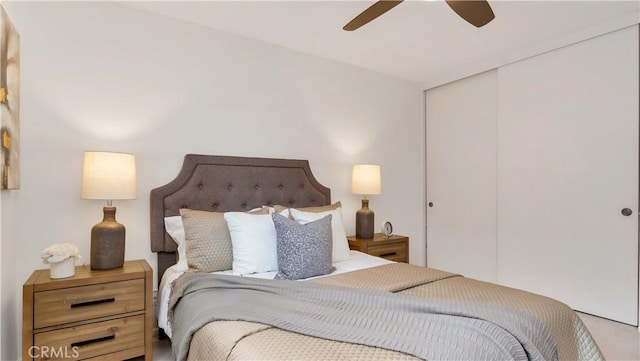 bedroom with a closet and ceiling fan