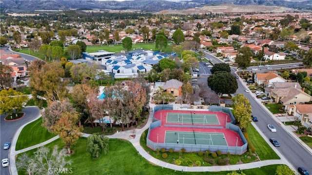 drone / aerial view featuring a mountain view and a residential view