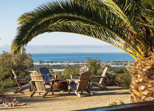 view of patio / terrace featuring a water view