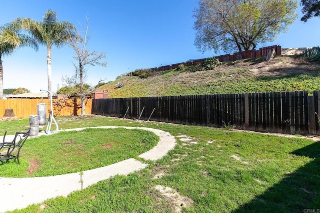 view of yard featuring a fenced backyard