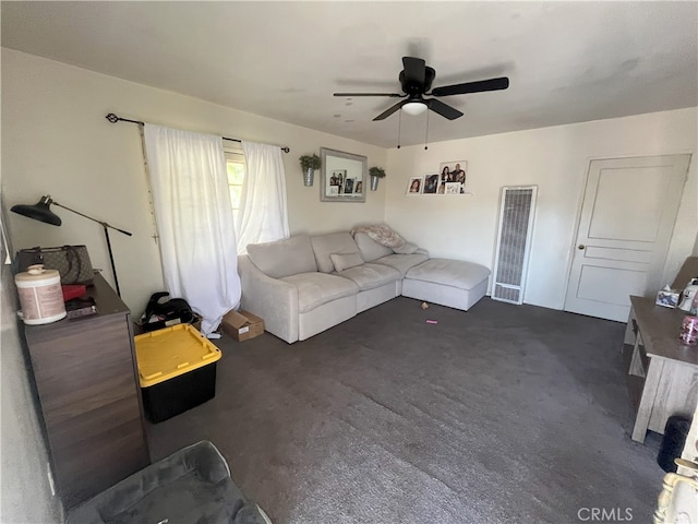 living room with ceiling fan