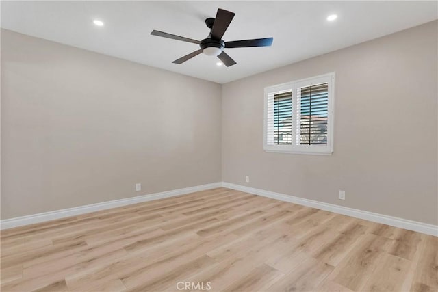 12899 Rain Shadow Rd, Victorville, CA 92395 - empty room with recessed lighting, baseboards, a ceiling fan, and light wood finished floors