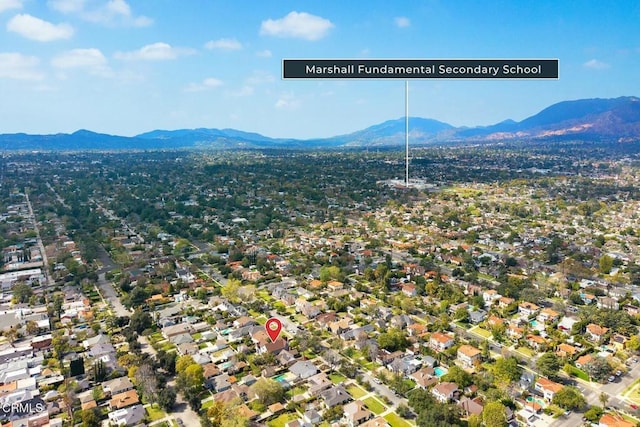 aerial view featuring a residential view and a mountain view