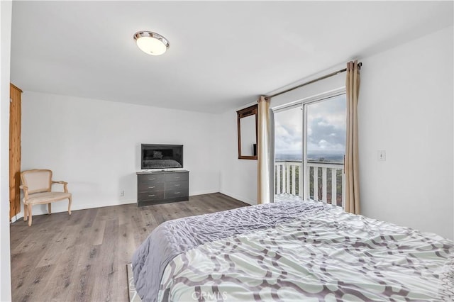 bedroom with wood finished floors and access to exterior