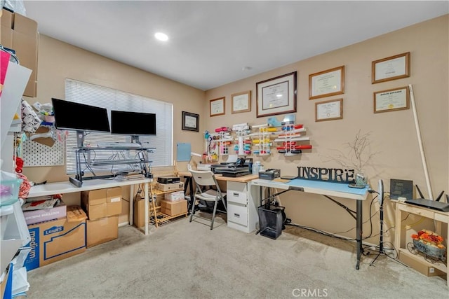 view of carpeted home office