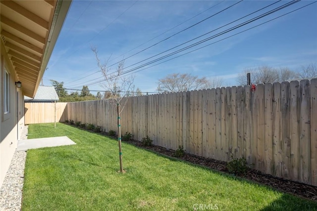 view of yard with a fenced backyard