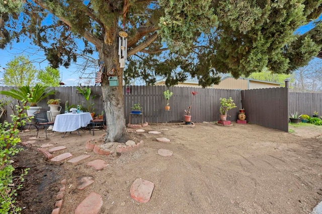 view of yard with a fenced backyard