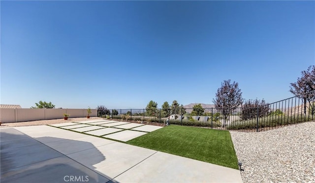 view of yard with a patio area and a fenced backyard